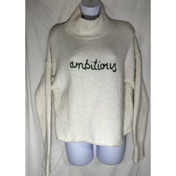 Lou & Grey Sweaters - Lou & Grey "Ambitious" Script Mock Neck Sweater - Cream/Ivory - Size XS